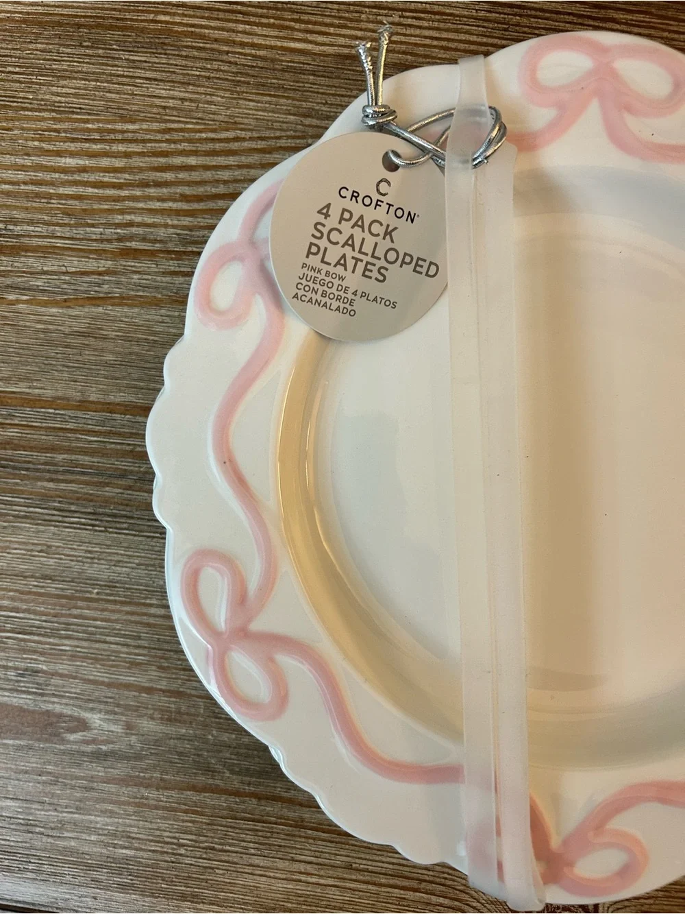Crofton Pink Bow Scalloped Bone China Dessert Salad Plates Set of 4 NWT